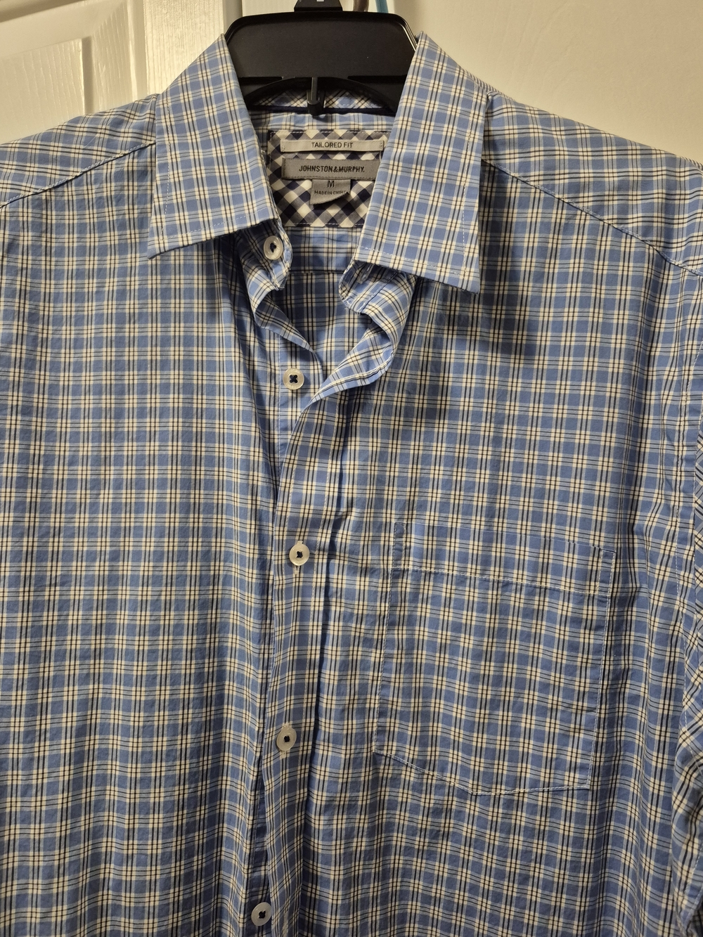 Johnston & Murphy Light Blue & White Plaid Button-Down Shirt MED